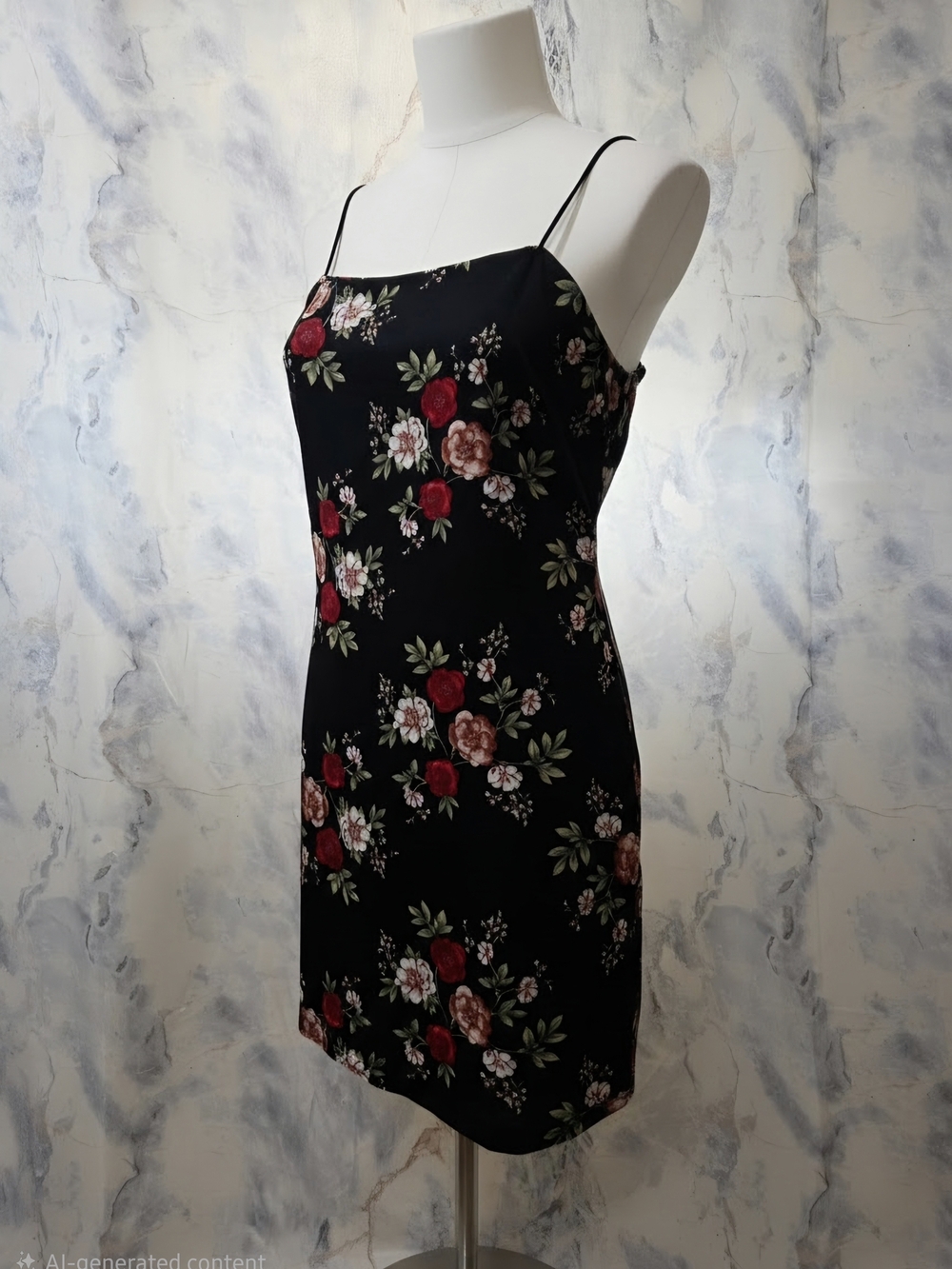 SHEIN BLACK FLORAL MINI BODYCON CAMI DRESS